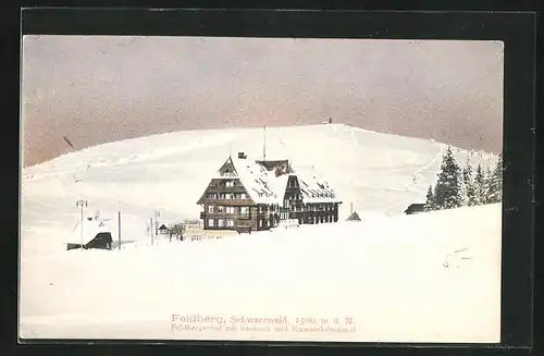 AK Feldberg / Schwarzwald, Feldbergerhof mit Seebuck u. Bismarckdenkmal im Winter