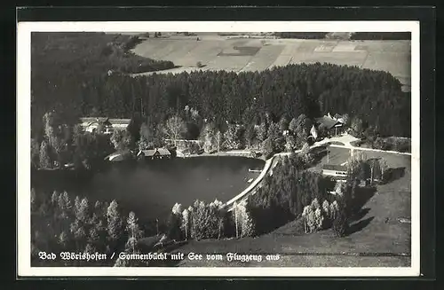 AK Bad Wörishofen, Sonnenbüchl mit See, Fliegeraufnahme