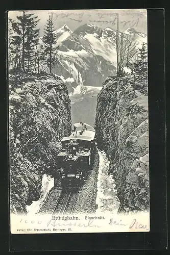 AK Brünigbahn, Partie am Einschnitt, Bergbahn