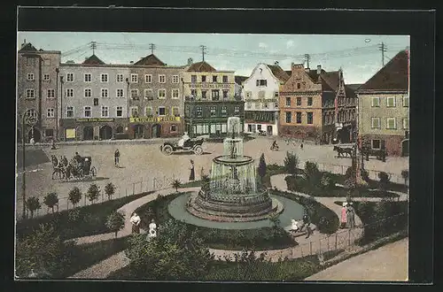 AK Schärding am Inn, Oberer Stadtplatz mit Rathaus und Falterbauers Gasthaus