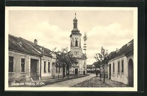 AK Obritz b. Hadres, Ortspartie mit Kirche