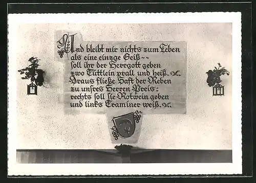 AK Tramin, Hotel Garni, Café Traminer Weinklause, Leitspruch