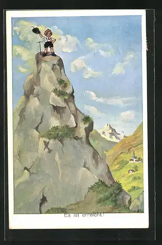 AK Kleiner Bergsteiger auf dem Gipfel
