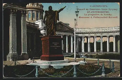 AK St.-Pétersbourg, La perspective de Newsky, Monument d. Feldmarschall Rutusoff