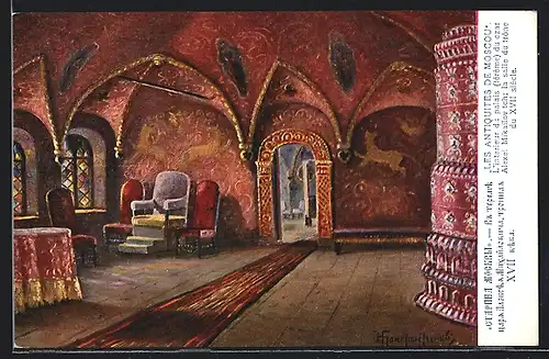 AK Moscou, L`interieur du palais du czar Alexei Mikailov, la salle du trone, Les Antiquités de Moscou