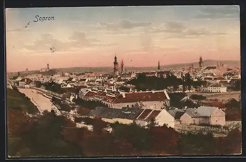 AK Sopron, Ortsansicht bei Dämmerung