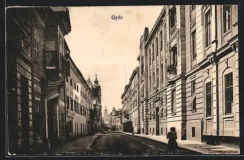 AK Györ, Strassenpartie mit Bürgerhäusern