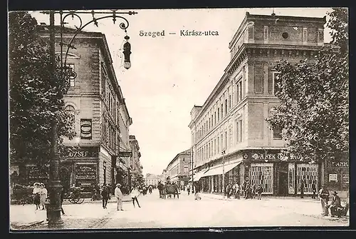 AK Szeged, Kárász-utca, Strassenpartie im Zentrum
