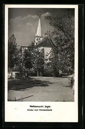AK Neckenmarkt, Kirche mit Mariensäule