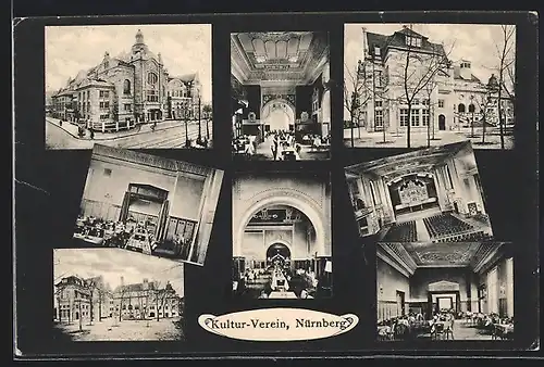 Passepartout-AK Nürnberg, Kultur-Verein, Strassen- und Innenansichten