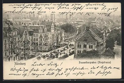 AK Nürnberg, Frauenthorgraben / Ringstrasse mit Anlagen aus der Vogelschau