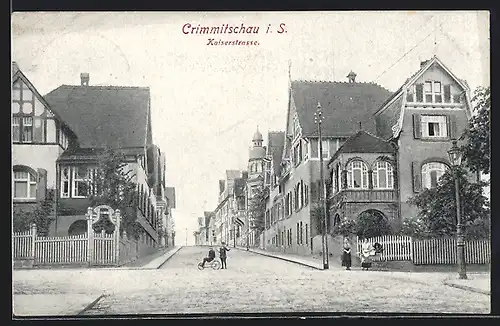 AK Crimmitschau i. S., Kaiserstrasse mit Fussgängern