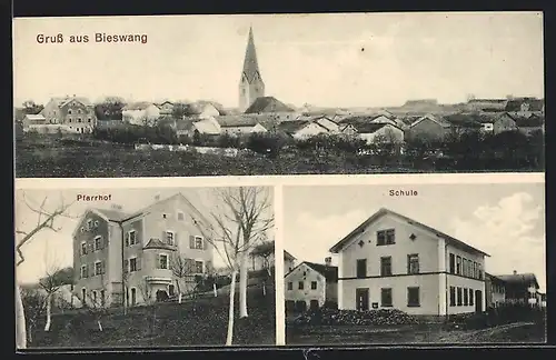 AK Bieswang, Pfarrhof, Schule, Ortspanorama mit Kirche
