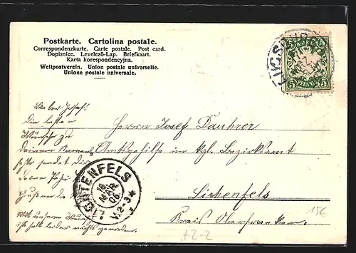 Präge-AK Augsburg, Fuggerstrasse mit Theater, Wappen und Briefmarken Bayerns