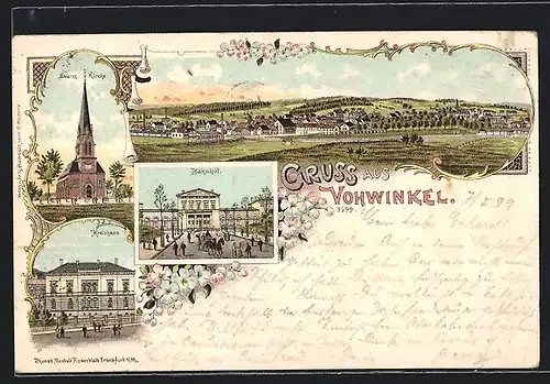 Lithographie Vohwinkel, Kreishaus, Bahnhof, Evangelische Kirche