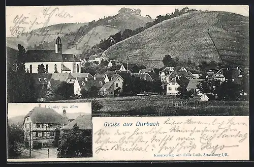 AK Durbach, Gasthof zum Ritter, Ortsansicht mit Kirche