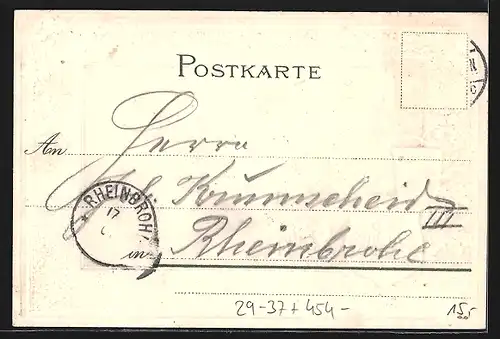 Passepartout-Lithographie Mülheim a. d. R., Totalansicht, Wappen