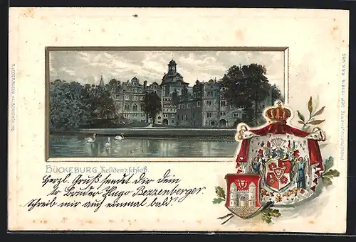 Passepartout-Lithographie Bückeburg, Residenzschloss, Wappen