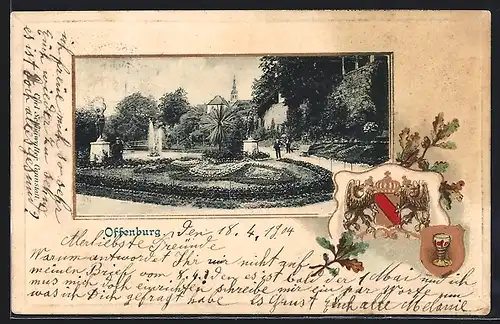 Passepartout-Lithographie Offenburg, Partie in den Anlagen, Wappen