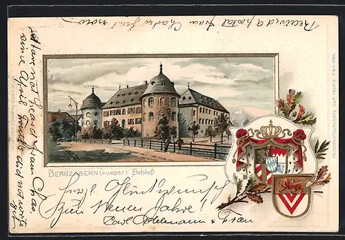 Passepartout-Lithographie Bergzabern, Schloss, Wappen