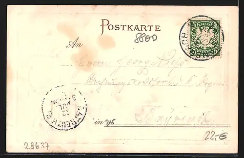 Passepartout-Lithographie Ansbach, Strasse Steinerne Promenade mit Herieder Tor, Wappen