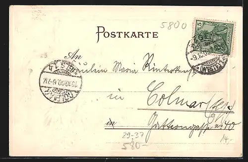 Passepartout-Lithographie Hagen, Totale mit Wappen