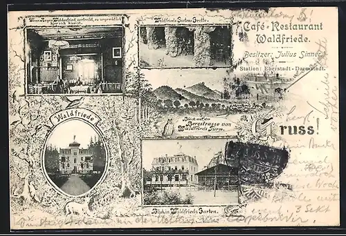 AK Eberstadt-Darmstadt, Cafe-Restaurant Waldfriede, Bes. Julius Sinner, Waldfrieds Garten-Grotte