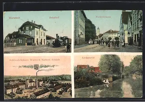 AK Wurzach, Bahnhof, Marktstrasse, Schlossbräuhaus Wurzach Norbert Schiele