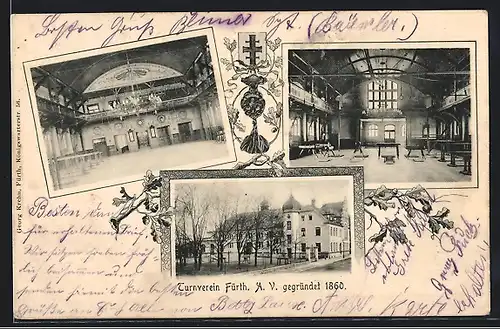 AK Fürth, Turnverein Fürth, A. V. gegründet 1860, Blick in die Turnhallen