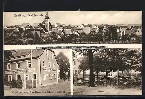 AK Kalchreuth, Gasthaus zum grünen Baum von Johann Nunhöfer, Gartenansicht, Panorama