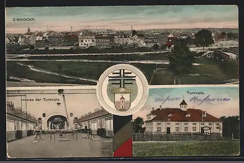 AK Zirndorf, Turnhalle, Innenansicht der Turnhalle, Panorama der Ortschaft