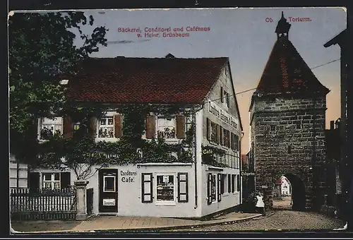 AK Cadolzburg b. Nürnberg, Bäckerei, Conditorei und Cafehaus v. Heinr. Grünbaum, Ob. Torturm