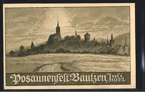 Künstler-AK Bautzen, 21. Landesposaunenfest des evang. luth. Jungmännerbundes 1922, Stadtansicht