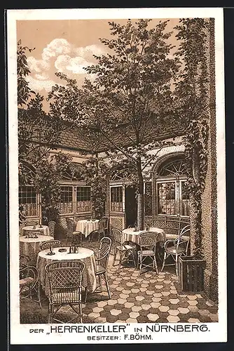 Lithographie Nürnberg, Gasthaus Herrenkeller von F. Böhm