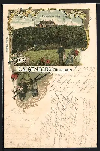 Lithographie Hildesheim, Restauration v. G. Fischer auf dem Galgenberg