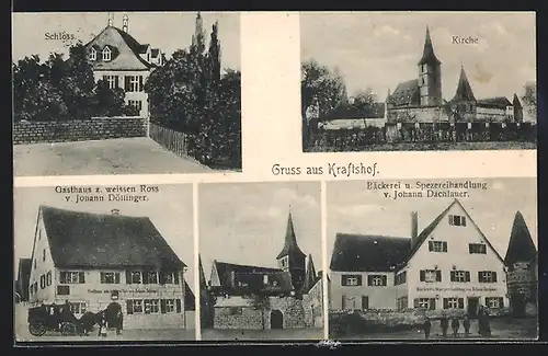 AK Kraftshof, Gasthaus z. weissen Ross v. Johann Döllinger, Bäckerei u. Spezereihandlung v. Johann Dachlauer