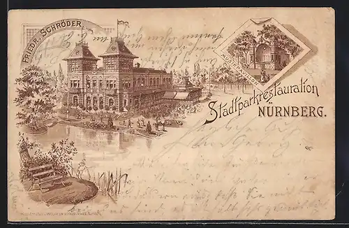 Lithographie Nürnberg, Stadtparkrestauration, Musikpavillon