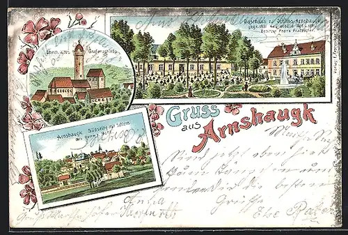 Lithographie Arnshaugk, Gasthaus zu Schloss Arnshaugk, Bes. Franz Fratzscher, Altes Grafenschloss