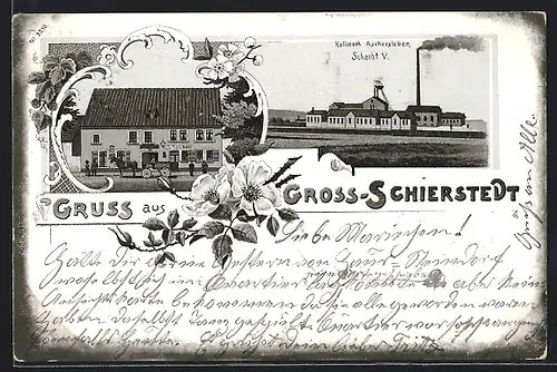 Lithographie Gross-Schierstedt, Restaurant B. Roeber, Kaliwerk Aschersleben Schacht V