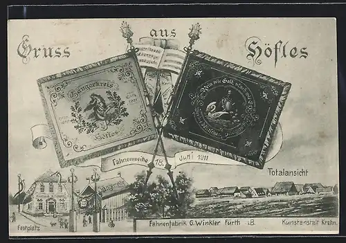 Künstler-AK Höfles, Fahnenweihe 18. Juni 1911, Festplatz, Totalansicht