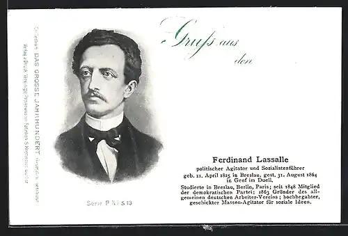 AK Portrait Ferdinand Lassalle, politischer Agiator & Sozialistenführer