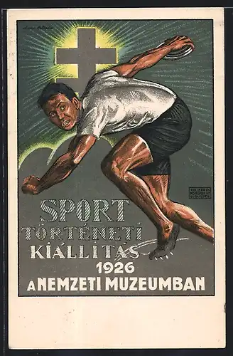 Künstler-AK Budapest, Sportgeschichte im Nationalmuseum, Diskuswerfer