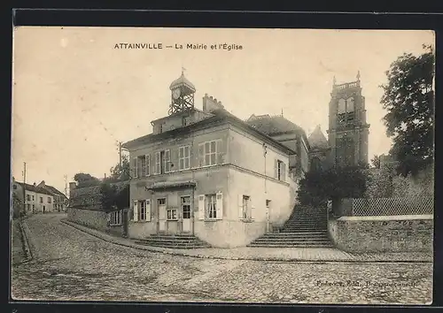 AK Attainville, La Mairie et l`Èglise