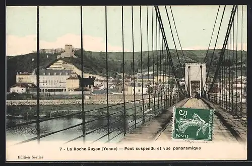 AK La Roche-Guyon, Pont suspendu et vue panoramique