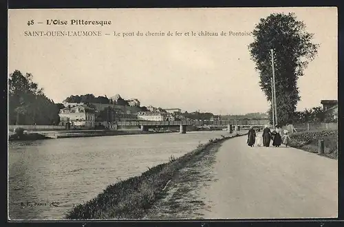 AK Saint-Ouen-L`Aumone, Le pont du chemin de fer et le chateau de Pontoise