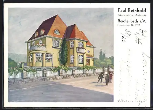 Künstler-AK Reichenbach i. V., Ansicht eines Hauses mit spielenden Kindern