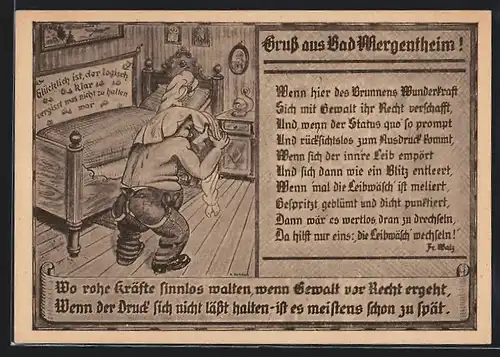 AK Bad Mergentheim, Mann nach des Brunnens Wunderkraft beim Abtrocknen