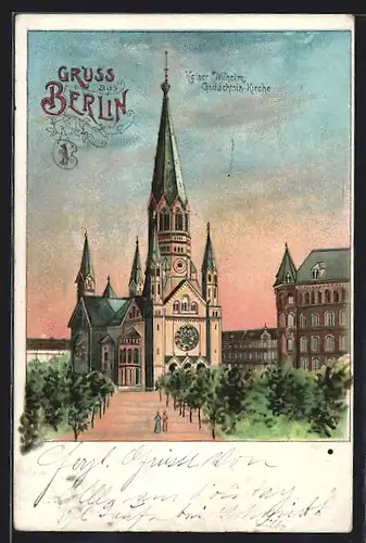 Lithographie Berlin-Charlottenburg, Kaiser Wilhelm Gedächtnis-Kirche