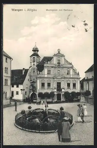 AK Wangen im Allgäu, Marktplatz mit Rathaus
