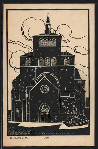 Künstler-AK Minden i. W., Ansicht des Domes